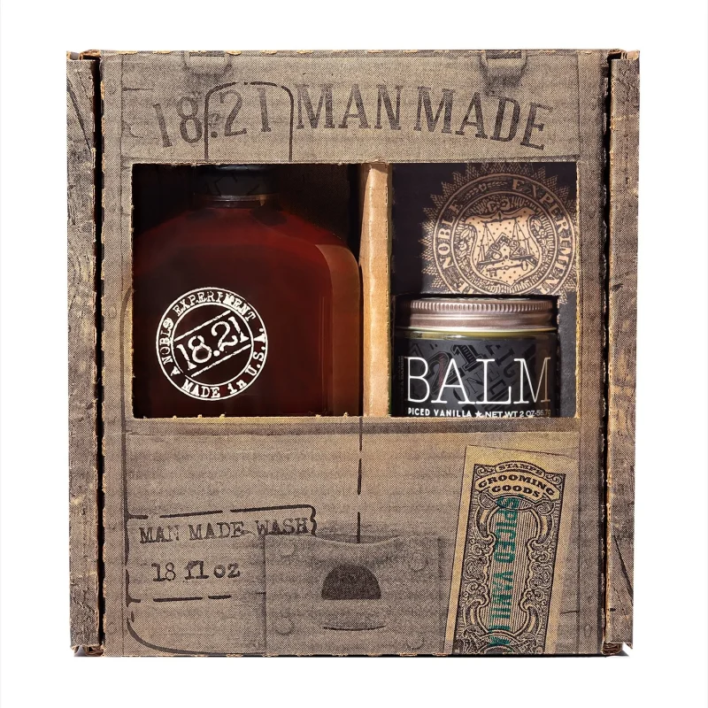 18 21 man made spiced vanilla bundle 3 in 1 wash beard balm gift set