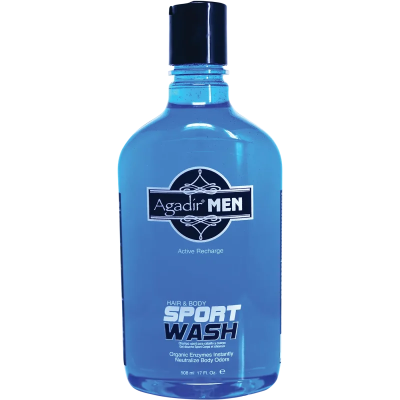 agadir men s sport wash for hair body active recharge 508ml 17oz