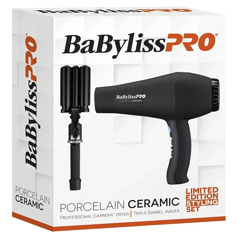 babylisspro ceramic triple barrel waver carrera2 hair dryer limited edition set