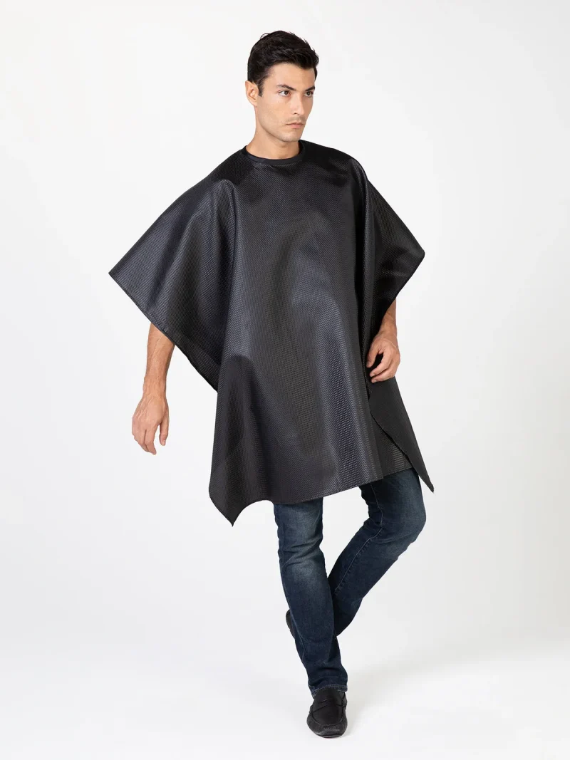 betty dain black seersucker barber cape w snap closure